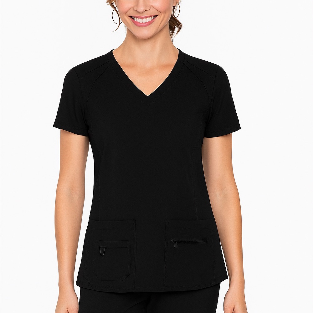 Med Couture Black V-Neck Scrub Top